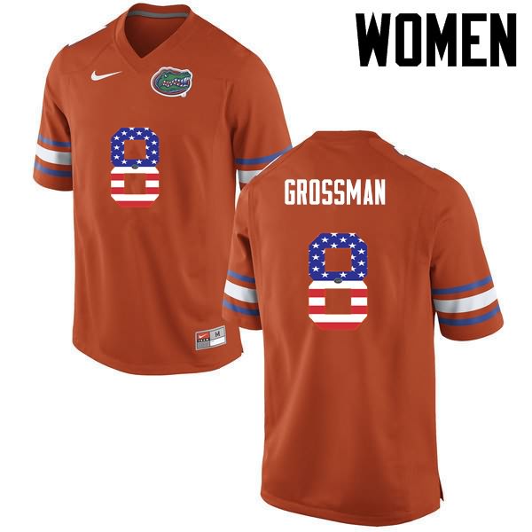 Women's NCAA Florida Gators Rex Grossman #8 Stitched Authentic USA Flag Fashion Nike Orange College Football Jersey ZOH8465HK